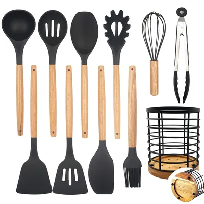Image de Solidchoice - Ensemble d'ustensiles de cuisine en silicone avec support