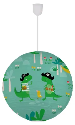 Produktbild von Papierleuchte "PIRATES DINOSAURS" Ø: 45cm, Leuchtenschirm im Romantic Style, aus Metall und Papier in grün, 45 cm hoch, Ø 45 cm, für E27 -Fassung