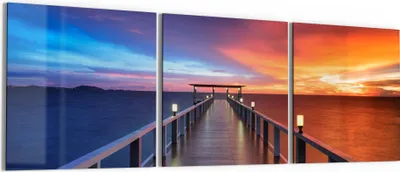 Produktbild von DEQORI Glasbild Echtglas 3x50x50 cm 'Holzkai am Abend' Wandbilder XXL groß