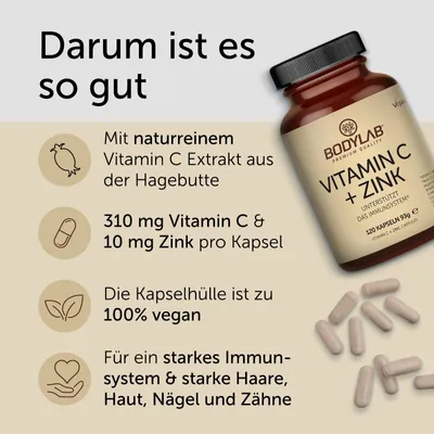 Produktbild von BODYLAB Vitamin C + Zink - 120 Kapseln