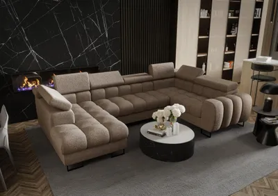 Produktbild von Wohnlandschaft Schlafsofa BASTIEN in Stoff Aragon Beige Ottomane Links