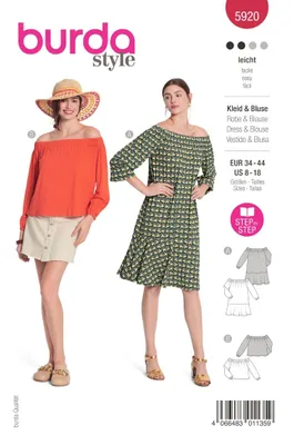 Produktbild von Burda Schnittmuster 5920 - Kleid mit Trägern, Bluse