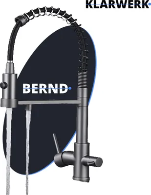 Produktbild von Bernd | 3 Wege Gastronomie Grau Titanfarben Filtermatur | Feder Edelstahl Osmose Wasserhahn Küche | Restaurant Mischbatterie 360° drehbar 2 Anschlüsse