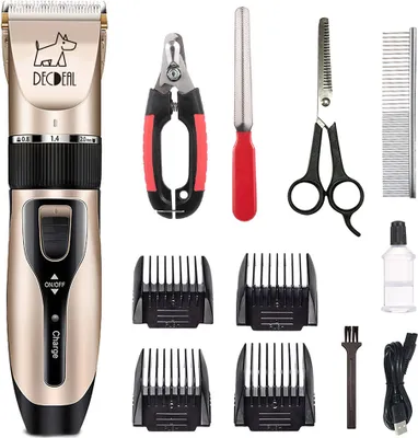 Obrázek produktu pro decdeal Pets Dog Cat Electric Clipper Dog Grooming Kit Střihací strojek pro malé psy a kočky USB dobíjecí výkonný motor s nízkou hlučností