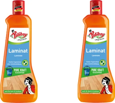 Produktbild von Poliboy Laminat Pflege Konzentrat 2er Set - 1L, Inhalt jeweils 500ml - reinigt kraftvoll und streifenfrei, mit Nässeschutzformel
