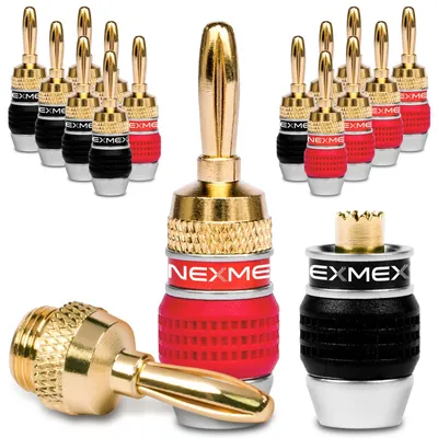 Produktbild von NEXMEX Bananenstecker 16 Stück High End Stecker 24K vergoldet für Kabel bis 6mm²