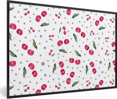 Produktbild von MuchoWow® Gerahmtes Poster Kirschen - Obst - Weiß 90x60 cm - Poster mit Schwarzem Bilderrahmen Wandposter Rahmen Foto Bilder - Fotorahmen - Foto-Plakat