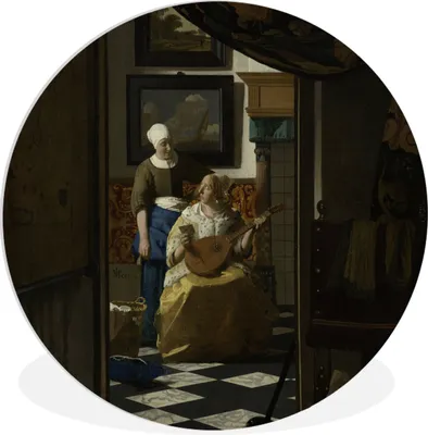 Produktbild von MuchoWow® Rundes Wandbild - Runde Bilder Der Liebesbrief - Johannes Vermeer Ø 90 cm Kreis Wanddekoration Kunststoff - Wandkreis - Wandschmuck - Wand-Kreis - Wohnzimmer - Bild - Runde - Wanddeko - Dibond - Kunstdrucke