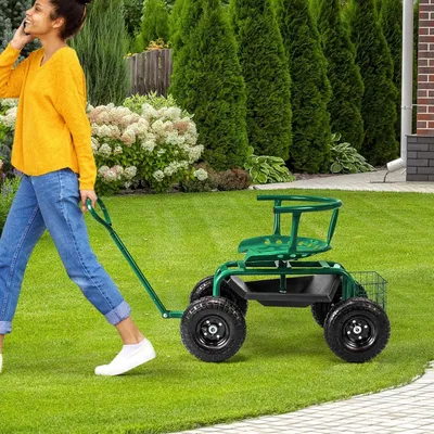 Produktbild von Gartencar – Gartenwagen – Gartentrolley – Gartenwagen mit Sitz – Gartencar mit Stauraum