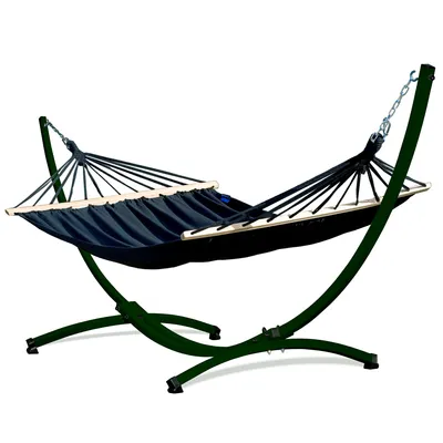 Produktbild von Potenza Outdoor Hängematte mit Gestell für 2 Personen I Stabhängematte XXL 220x160, 200kg I Grün Hängemattengestell 220kg Wetterfest