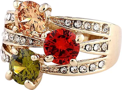 Produktbild von r Ring mit 9 Karat vergoldetem Zirkonia-Kristall für Damen, Cocktailparty-Schmuck-US 9