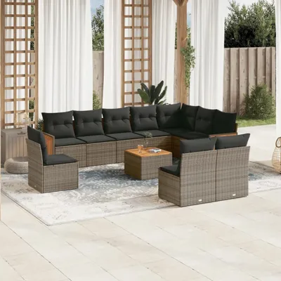Produktbild von 11-tlg. Garten-Sofagarnitur mit Kissen Grau Poly Rattan 3260163
