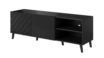Produktbild von Furniture24 Fernsehschrank Abeto Lowboard 150 cm Unterschrank 2 Türen Schwarz mit Schwarz Hochglanz