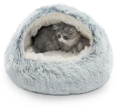 Plüsch-Katzenbett 60 cm, waschbar, Höhlenform, grau