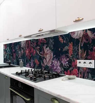 Produktbild von Küchenrückwand selbstklebend Vintage Blumenwand Spritzschutz Folie 220 x 60cm
