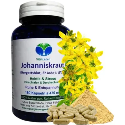 Produktbild von Johanniskraut mit natürlichem Hypericin 180 Pulver Kapseln Ruhe & Entspannung Natur Pur ohne Zusatzstoffe Kein Extrakt