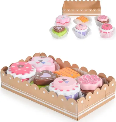 Produktbild von Moni Kinder Spielzeug Kuchenset Torten Holz 6-teiliges, verschiedene Formen bunt