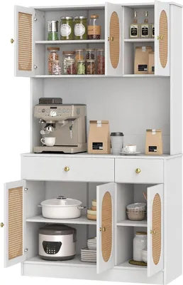 Zdjęcie produktu dla KOMFOTTEU 180 cm Wysoka szafka z stacją ładującą, szafka kuchenna z 2 szufladami i 4 szafkami z drzwiami, szafka bufetowa z regulowanymi półkami, do jadalni, salonu, 100 x 40 x 180 cm (biała)