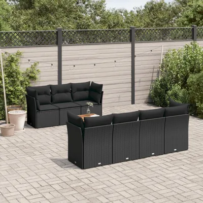 Produktbild von Design 6-tlg. Garten-Sofagarnitur mit Kissen Schwarz Poly Rattan, Gartenmöbel-Sets 2024 Neu