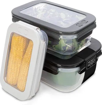 Productafbeelding van Unyqoos® Set van 3 vershoudbakken (6 stuks), kunststof, 500/1400/2800 ml, luchtdicht en lekvrij, BPA-vrij, geschikt voor magnetron, vaatwasser en vriezer, met kliksluiting