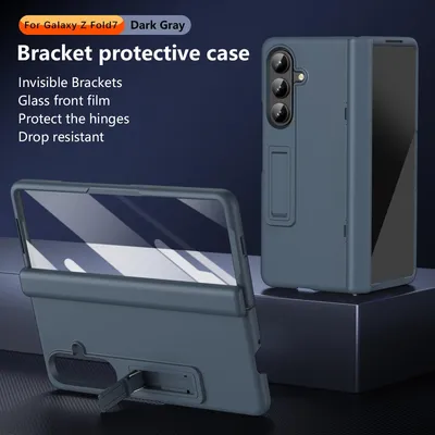 Produktbild von Handyhülle für Samsung Galaxy Z Fold 7 mit Scharnierschutz Schutzhülle mit Eingebautem Displayschutz, Kratzfest Ständer Hülle Grau