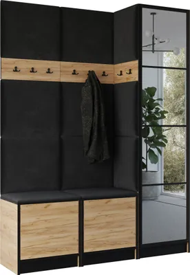 Image de KIER FURNITURE Armoire EDEN, armoire de chambre, penderie, armoire d'entrée, chêne Craft et noir, 159,6 x 205 x 39 cm