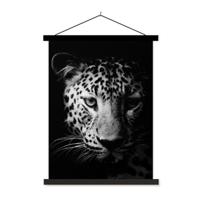 Produktbild von MuchoWow® Textilposter Panther - Wildtiere - Schwarz und weiß - Tiere 40x53 cm mit schwarzem Rahmen - Abbildung