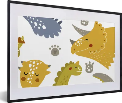 Produktbild von MuchoWow® Gerahmtes Poster Dinosaurier - Schnittmuster - Jungen - Dino - Kinder 60x40 cm - Poster mit Schwarzem Bilderrahmen Wandposter Rahmen Foto Bilder - Schlafzimmer - Plakat in Rahmen - Drucken