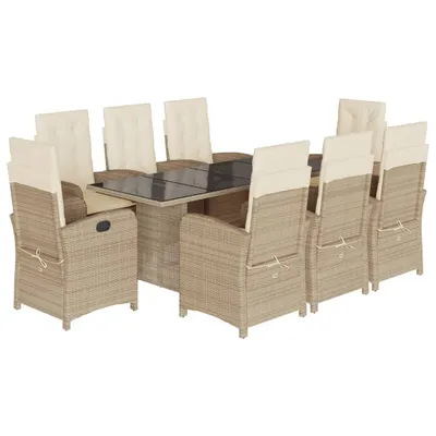Produktbild von vidaXL 9-tlg. Garten-Essgruppe mit Kissen Beige Poly Rattan