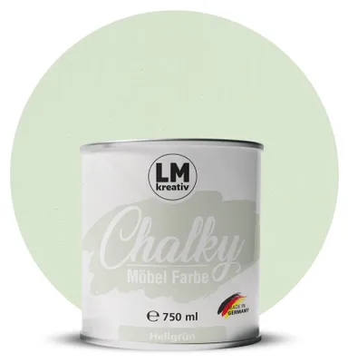 Produktbild von LM-Kreativ Chalky Möbelfarbe 750 ml, Hellgrün – deckende Kreidefarbe auf Wasserbasis, ultramatt, für Möbel, Holz & Metall, meist ohne Grundierung