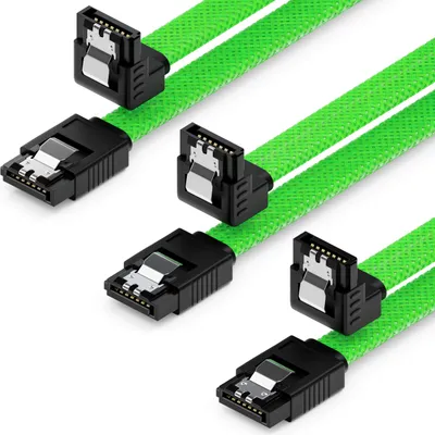 Produktbild von deleyCON SATA 3 Nylon Kabel Set 50cm 90°, 3 Stück - Grün