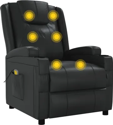 A black massage chair with yellow circles indicating massage points.