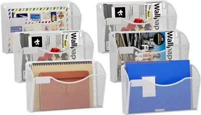 Image de Porte-documents de bureau A4 blanc avec rangement, à fixer au mur, lot de 6, organiseur de documents