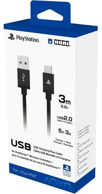 Obrázok produktu pre Nabíjací kábel USB-A na USB-C pre ovládač PlayStation DualSense PS5, 5 V/3 A, 3 m, čierny, s oficiálnou licenciou