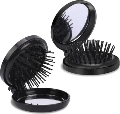 Produktbild von Faltbare Mini Haarbürsten mit Spiegel 2er Set Damen Tragbare Reisebürste
