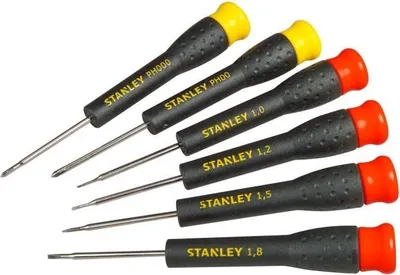 Immagine prodotto di Set di micro cacciaviti STANLEY, 6 pezzi, 4 a taglio e 2 a croce, acciaio al cromo vanadio, STHT0-62631