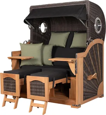 Produktbild von Strandkorb deVries PURE® Seemöwe XL - PE stone grey - Dessin 850 Sunbrella - inkl. Schutzhülle