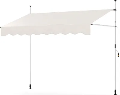 A white awning supported by poles against a white background.