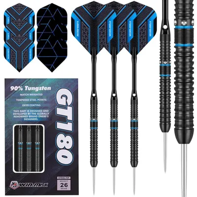 Productafbeelding van Stalen dartpijlen, 90% wolfraam, 26 gram, met metalen punt, 3 stuks, zwart
