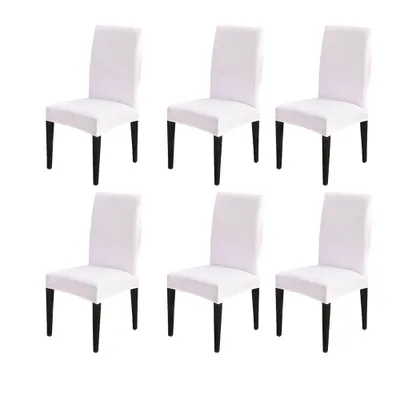 Produktbild von 6er Set Stretch Einfarbig Stuhlhusse, Moderne Elastische Stuhlbezug für Zuhause Küche Hotel, Weiß