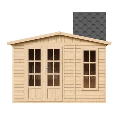 Immagine prodotto di Casetta da giardino in legno 6 m2 - H232 x 332 x 222 cm - Grande casetta da giardino multifunzionale - Casetta per attrezzi in legno da giardino - Tegole bituminose nere - TIMBELA M334FB+H334FBBLACK