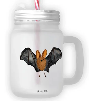 Produktbild von Mr. & Mrs. Panda Glas Fledermaus Flügel - Transparent - Geschenk, Trinkglas mit Strohhalm, Cocktailglas, Lustige Sprüche, Saftglas, Deckel Und, Eiskaffee