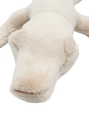A close-up view of a plush toy salamander.