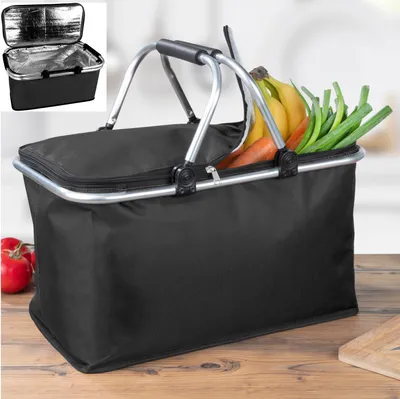Produktbild von Alu Einkaufskorb Thermo Korb Klapp Kühltasche faltbar Picknick Camping Schwarz