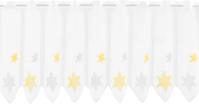 Produktbild von Gardinen Kranzusch Scheibengardine Sterne  45x2520 cm H/B weiß mit gelb/grau Bistrogardine Vorhang Küche 1er Pack