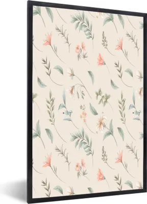 Produktbild von MuchoWow® MuchoWow® Gerahmtes Poster Blumen - Blätter - Muster 20x30 cm - Poster mit zchwarzem Bilderrahmen - Drucken - Bilder Poster im Rahmen