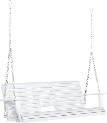 Produktbild von Hängebank Gartenschaukel Schaukelbank Mit Faltbarem Couchtisch Für 2-3 Personen Tannenholz Patio Komfortable 150 X 75 X 53 Cm Weiß