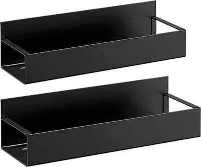 Produktbild von Magnetregal für Kühlschrank, 2 magnetische Gewürzregale aus Metall, magnetisches Gewürzregal Küche, platzsparend ohne Bohren, für Aufbewahrung und Organisation in der Küche, schwarz