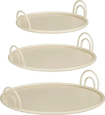 Produktbild von Mica Decorations Tablett mit Griffen – Set von 3 – Deko Tablett für Wohnzimmer – Auch als Kerzentablett, Untersetzer oder Pflanzenuntersetzer geeignet – Eisen – Offwhite