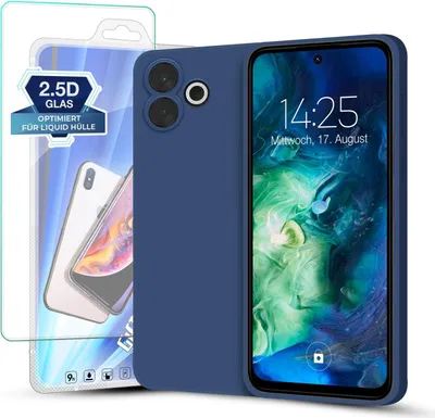 Produktbild von Hülle für Xiaomi Redmi 13 mit 9H Displayglas Displayschutz Plus Case Cover Bumper Silikon Softgrip Schutzhülle Farbe: Blau